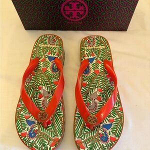 Tory Burch Women's Spicy Orange/Orange Something Wild Wedge Flip Flops